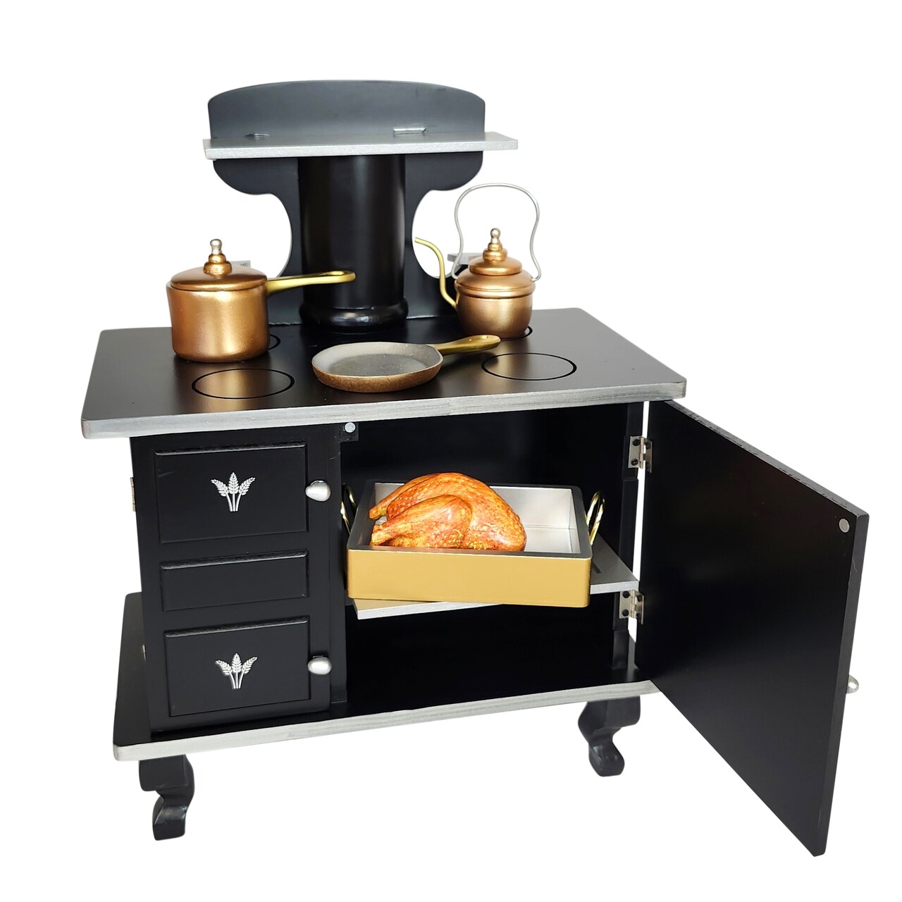 The Queen's Treasures 18 Inch Doll Little House Wood Cook Stove and Cook Set